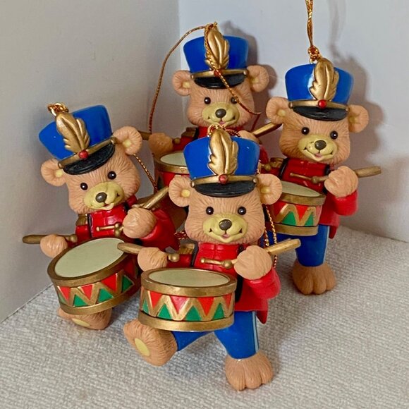 1995 Matrix Industries Little Drummer Bear Christmas Ornament Set of 4 - Picture 2 of 9